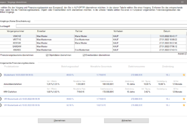 Datenaustausch mit Europace2 - Finanzierungsbausteine, Erwerber-, Objektdaten von Europace holen