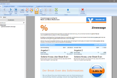 Auswertung Zinswaage - Übersichtsseite