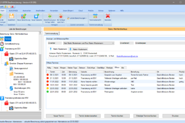 Terminverwaltung z. B. für Prolongationstermine, inkl. Listen und Terminerinnerung
